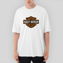 Crows Gate Harley Chopper Logo Oversize Beyaz Tişört