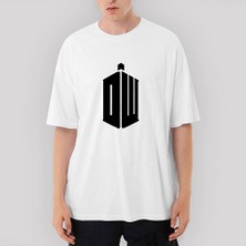 Crows Gate Doctor Who Logo Oversize Beyaz Tişört