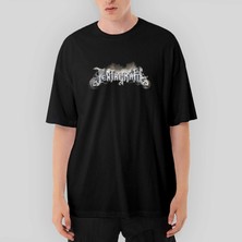 Crows Gate Pentagram Yazı Logo Oversize Siyah Tişört