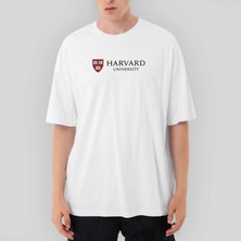 Crows Gate Harvard University Logo Text Oversize Beyaz Tişört
