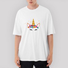 Crows Gate Unicorn Taç Oversize Beyaz Tişört