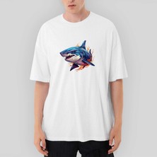 Crows Gate Color Shark Oversize Beyaz Tişört