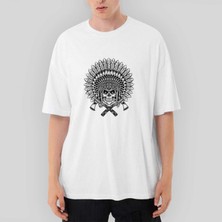 Crows Gate Kızılderili Skull Warrior Oversize Beyaz Tişört