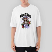 Crows Gate Guns N Roses Skull And Gun Oversize Beyaz Tişört