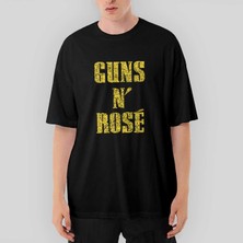 Crows Gate Guns N Rose Text Yellow Oversize Siyah Tişört