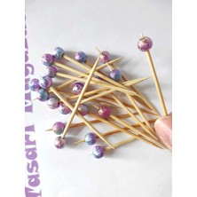 TM Tasarım Mağazası 100 Adet Dekoratif Pembe Geçişli Simli Boncuklu Kokteyl Kürdanı 6 cm - Boncuk 8 mm - Pasta Kürdanı