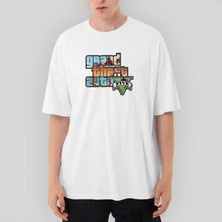Crows Gate Grand Theft Auto Five Mans Oversize Beyaz Tişört