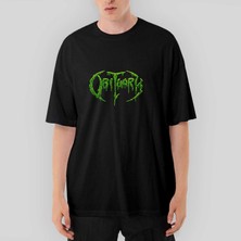 Crows Gate Obituary Logo Green Oversize Siyah Tişört