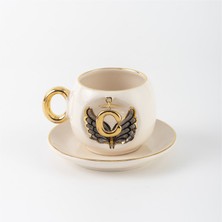Bsk Ceramics Handmade Harfli Melek Kahve Fincanı Siyah C Harfi
