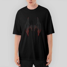 Crows Gate Lucifr Black Wing Oversize Siyah Tişört