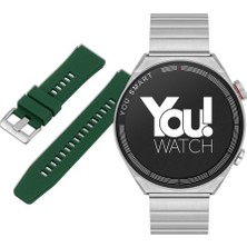 You Smart R13-AR136 Silver Metal & Dark Green Silikon Akıllı Kol Saati