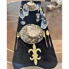 Refcrea Fleur De Lis Nakışlı Runner Siyah - Gold