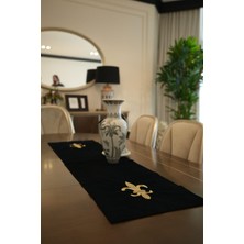 Refcrea Fleur De Lis Nakışlı Runner Siyah - Gold