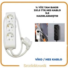 Viko Multi-Let 3 -'Lü 1.5 Hes Kablo (12 Ile 40 Metre Arası) Topraklı Çocuk Korumalı Uzatma ( 3X1.5 Hes Kablo Tam Bakır) Ttr Kablo Tseli Ho5Vv-F