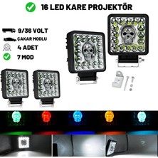 Rptech Kuru Kafa Cakarli Çalışma Lambası 4 Adet 16 LED Kare 5 Renk