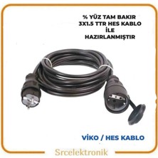 Viko Nead Kauçuklu Tekli  1.5 Hes Kablo Seyyar (12 Ile 40 Metre Arası) Topraklı Uzatma ( 3x1.5 Hes Kablo Tam Bakır) Ttr Kablo Tseli HO5VV-F