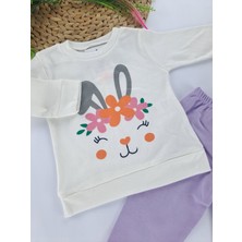 Bonboner Kids Kız Bebek / Çocuk Ikili Gündelik / Eşofman / Pijama Takımı Tavşan Baskılı