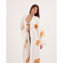 KRİZANTEM Bornoz , Plaj Kıyafeti,   Kimono , Kaftan , Sabahlık gibi çok amaçlı kullanım & Bereket Fili Desen Baskılı