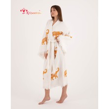 KRİZANTEM Bornoz , Plaj Kıyafeti,   Kimono , Kaftan , Sabahlık gibi çok amaçlı kullanım & Bereket Fili Desen Baskılı