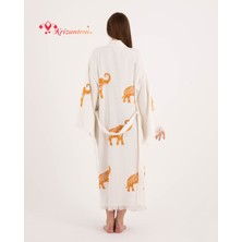 KRİZANTEM Bornoz , Plaj Kıyafeti,   Kimono , Kaftan , Sabahlık gibi çok amaçlı kullanım & Bereket Fili Desen Baskılı