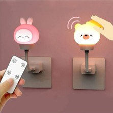 Alkese USB Girişli Kumandalı Sevimli Ayıcık Beyaz Işık Dokunmatik Çocuk Odası Gece Lambası LED Işık