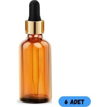 Makrobay Cam Damlalıklı Amber Şişe - Ecza Şişesi - Dropper Şişe 50 ml x 6 Adet