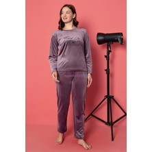 Quilling Renk Seçenekli Sade Düz Renk Kadın Kadife Pijama Takımı