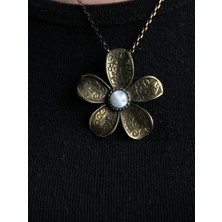 Esha Store Doğal Taş Aytaşı Doğal Taşlı Çiçek Desenli Otantik Kadın Kolye 45 cm Zincirli EUK25AY