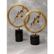 X Mermer Zeytin Dalı Dekor Obje-2 Li Set