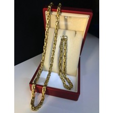 Vogutima 4.5mm Sarı Altın Kral Erkek Çelik Set • Işıklı Kutuda • Sevgiliye • Eşe • Babaya Bileklik Kolye