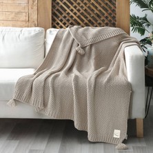 Coco Pirinç Örgü Ponponlu Triko Throw Tv Battaniyesi