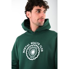 Coredra Mental Health Club Oversize Fit Hoodie Erkek - Yeşil