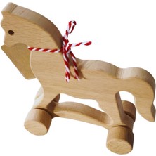 Gg Toys - Montessori Doğal Ahşap Tekerlekli Oyuncak - At