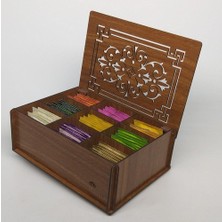 Cokleas Ahşap Ceviz Renk Çay Kutusu 9 Bölmeli Kapaklı Bitki Çayı Saklama Kabı ( Çaylar Dahil) Tea Box