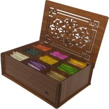 Cokleas Ahşap Ceviz Renk Çay Kutusu 9 Bölmeli Kapaklı Bitki Çayı Saklama Kabı ( Çaylar Dahil) Tea Box