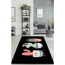 Chilai Home Happy Cactus Djt Siyah Kaymaz Taban , Yıkanabilir Halı 120 x 180
