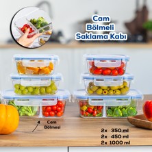 Porsima Por Kilitli Sızdırmaz Kapaklı Çok Amaçlı Cam 6lı Erzak Yiyecek Saklama Kabı Seti - 1000-450-350 ml