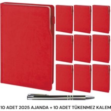 Oranlı Promosyon 10 Adet 2025 Ajanda Tarihli Defter Kırmızı 17X24 Kalem Takılabilir Türkiye Haritalı Ajanda Tükenmez Kalem Hediyeli