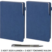 Oranlı Promosyon 2 Adet 2025 Ajanda Tarihli Defter Lacivert 17X24 Kalem Takılabilir Türkiye Haritalı Ajanda Tükenmez Kalem