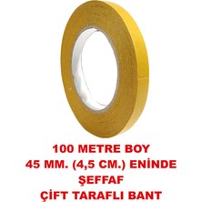 Rumuse Çift Taraflı Şeffaf Bant 100 Metre Uzunlukta (45 Mm-4,5 Cm) Eninde