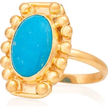 Gümüşcüm Turkuaz Taşlı Otantik Altın Kaplama Gümüş Yüzük