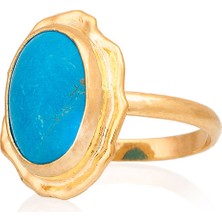 Gümüşcüm Turkuaz Taşlı Otantik Altın Kaplama Gümüş Yüzük