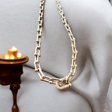 Shesra Vıp Model Taşlı Gold Renk Kolye (45CM)