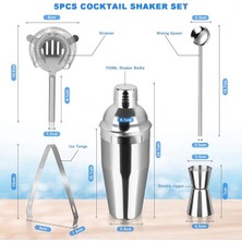 5 Parça Paslanmaz Çelik Kokteyl Shaker Seti – 750 ml Barmen Seti