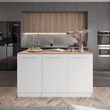 T Designo Katrina Mutfak Adası Alt Modül 120 cm Beyaz Tezgah Dahil
