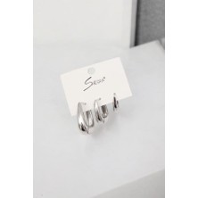 Shesra Silver Renk 3'lü Set Küpe