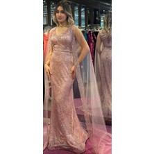 Rose Kalın Askı Düz Kesim Simli Uzun Abiye Elbise 7552