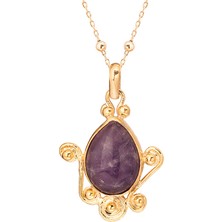 Gümüşcüm Ametist Taşlı Otantik Altın Kaplama Gümüş Kadın Kolye