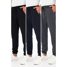 Comeor Kalın Siyah-Lacivert-Antrasit Erkek 3'lü Eşofman Altı Jogger Arka Cepli Lastik Paça Regular Fit Şardonsuz
