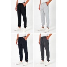 Comeor Kalın Siyah-Lacivert-Gri-Antrasit Erkek 4'lü Eşofman Altı Jogger Arka Cepli Lastik Paça Regular Fit Şardonsuz